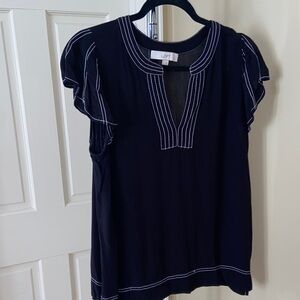 LOFT Black Blouse with White Accents